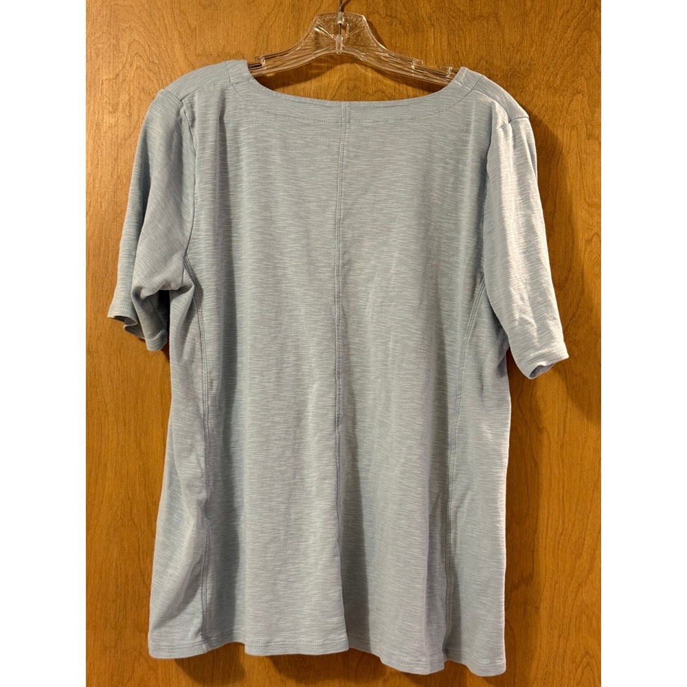 J. Jill Pima V-Neck A-Line Tee Light Blue 100% Pima Cotton Slub Knit Top Large - Picture 2 of 5